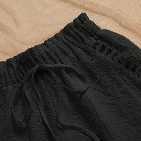 Black Casual Women's Paper Bag Waist Shorts